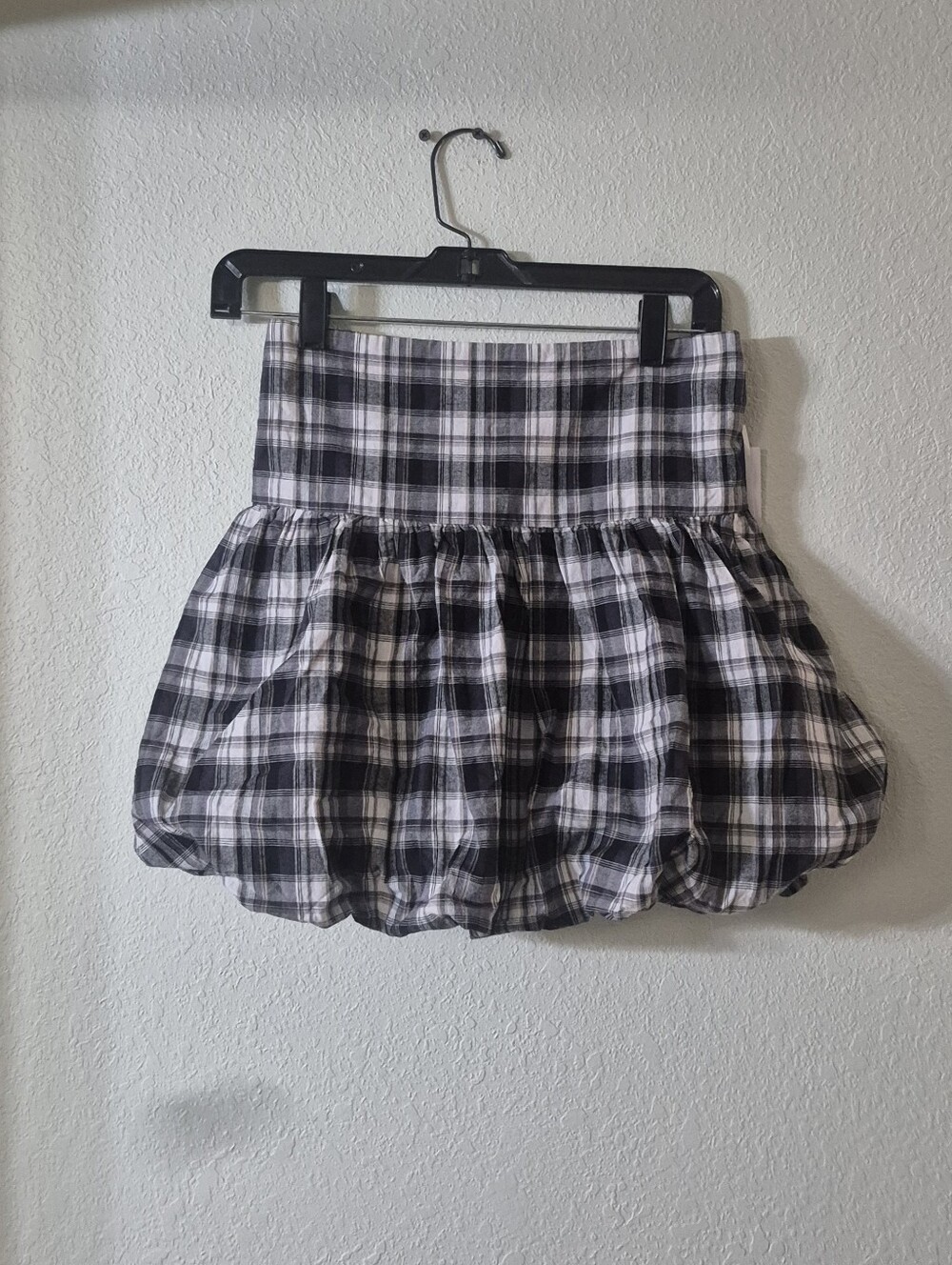 Japna Black & White Plaid Bubble Skirt
